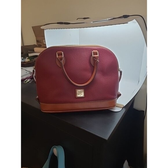 Dooney and Bourke Vtg Pebble Grain Domed Satchel Handbag Too Zip Red Wine - Picture 12 of 12